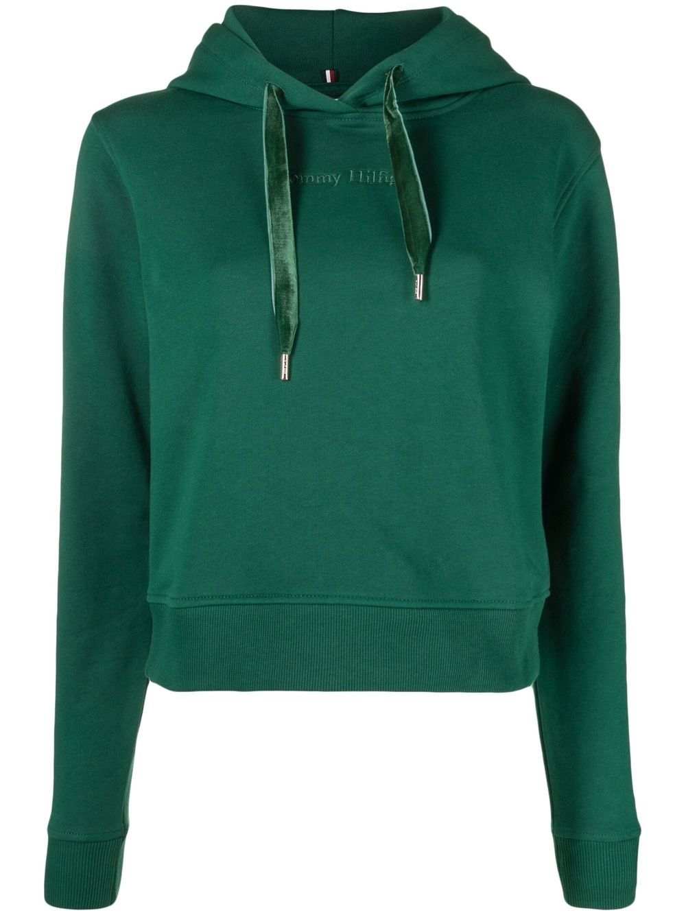Logo-embroidered long-sleeve hoodie - Green