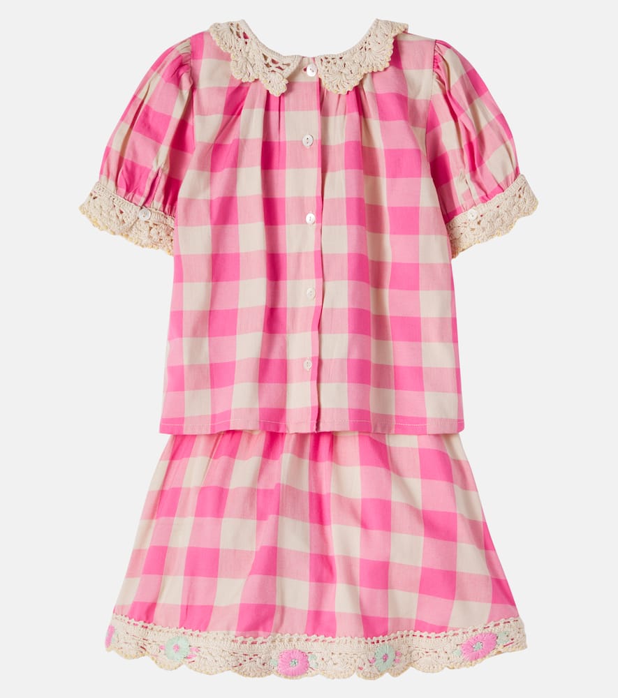 Anais checked crochet cotton-blend top and skirt set