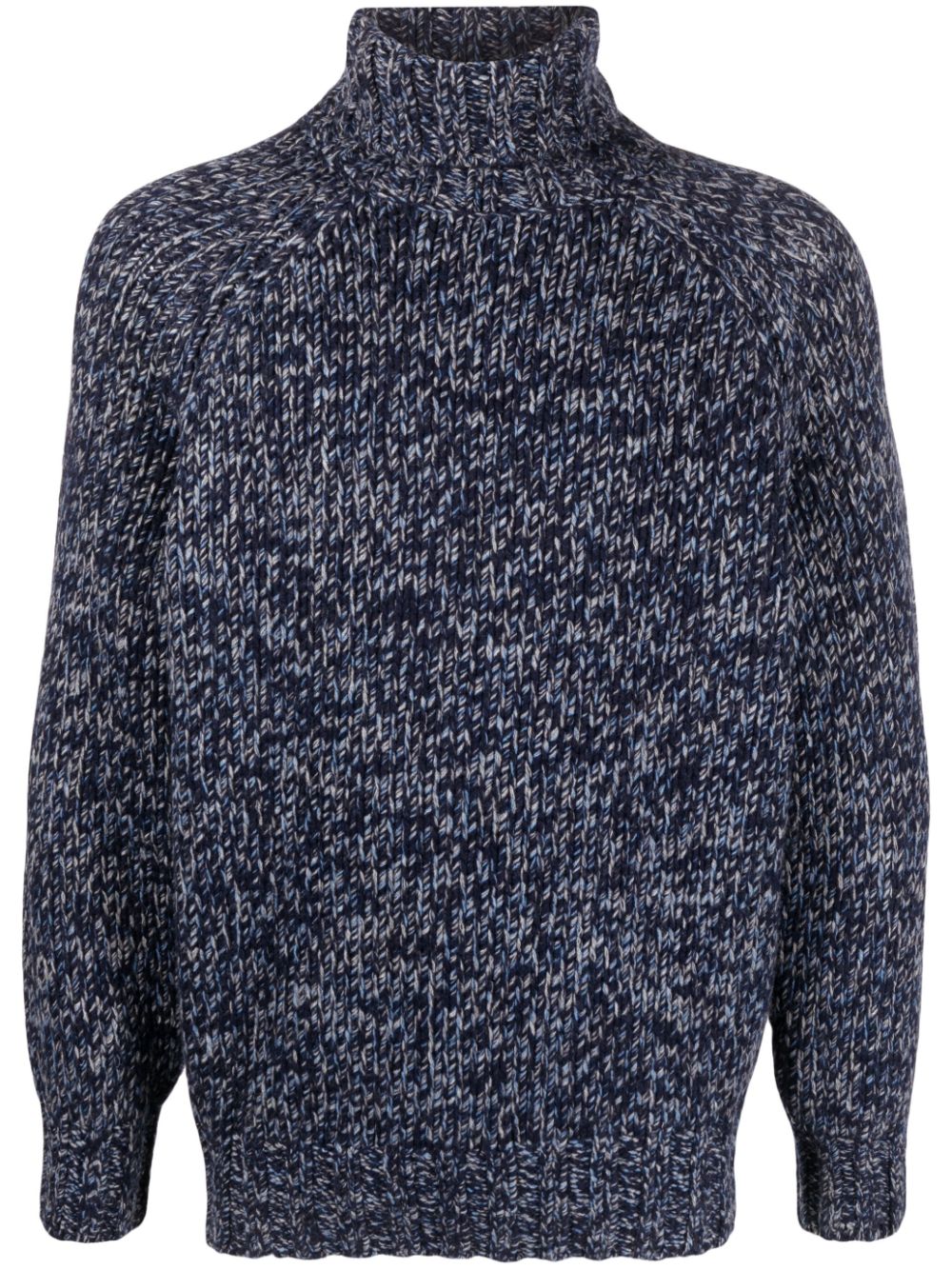 Mélange high-neck thick-knit jumper - Blue