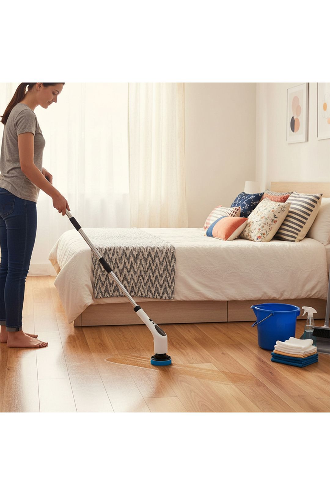 Living And Home 1 Cordless Handheld Electric Spin Scrubber With Long Handle In White