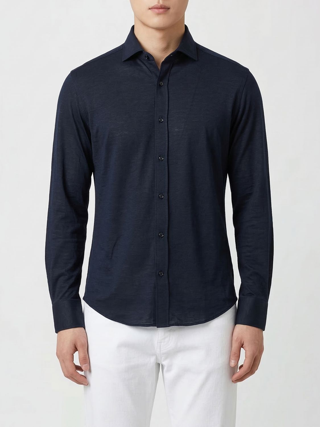 Long-sleeve silk-cotton shirt - Blue