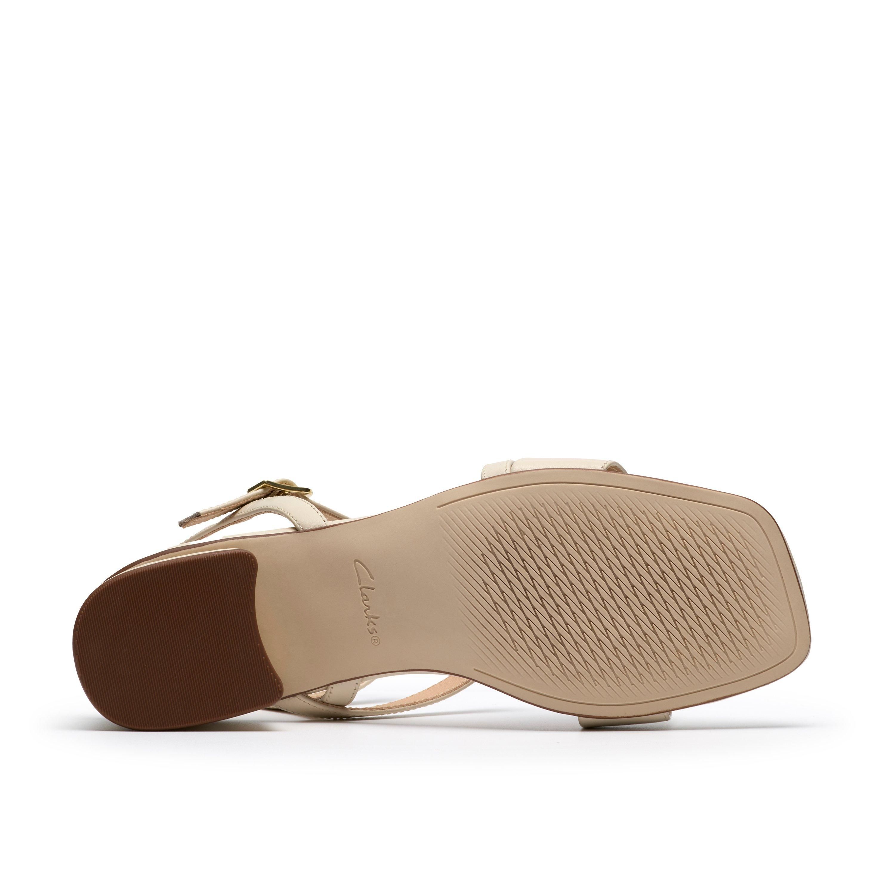 Clarks Women's Serina35 Strap Cream Leather Heeled Sandals | : 6/Standard Fit