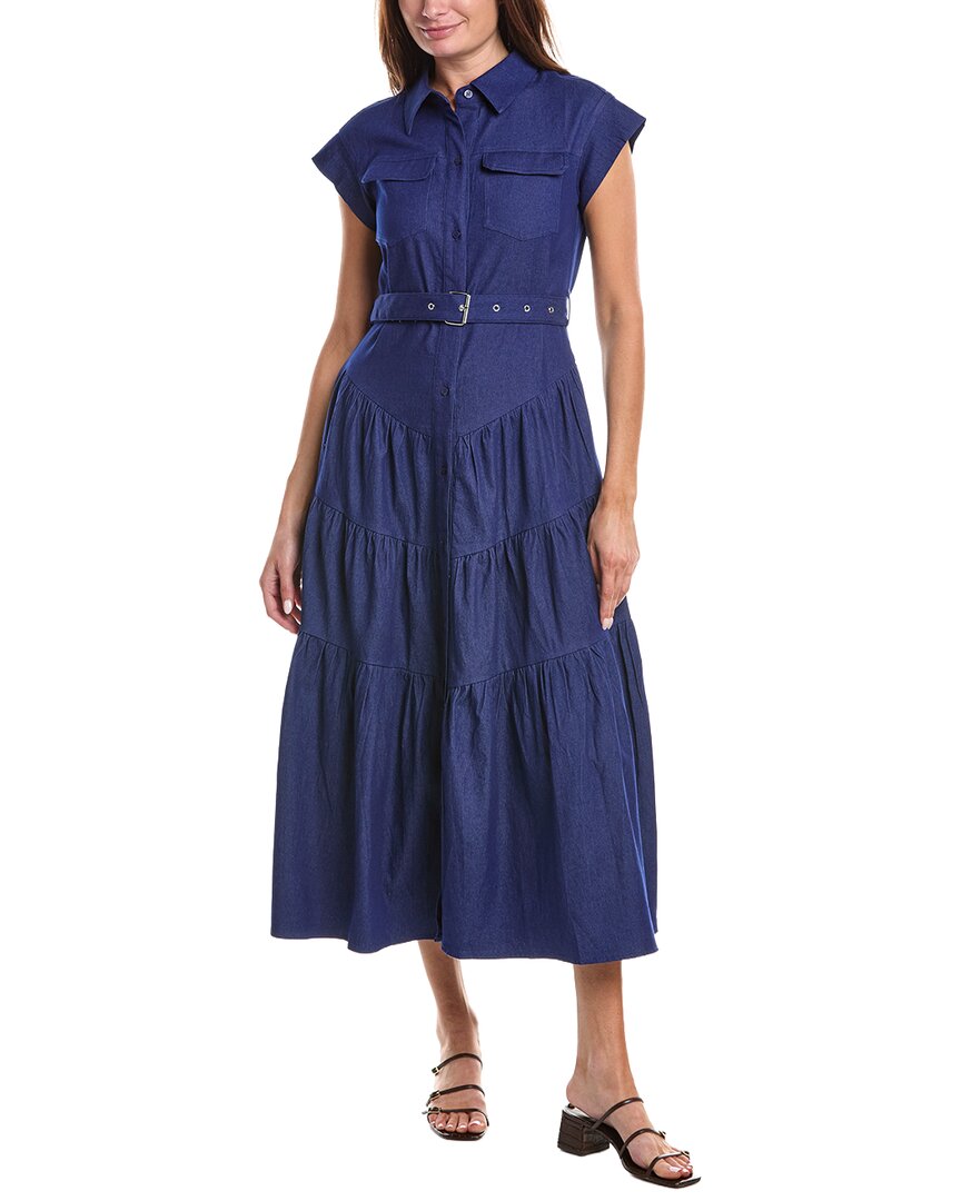 Buckle Belted Tiered Denim Maxi Dress