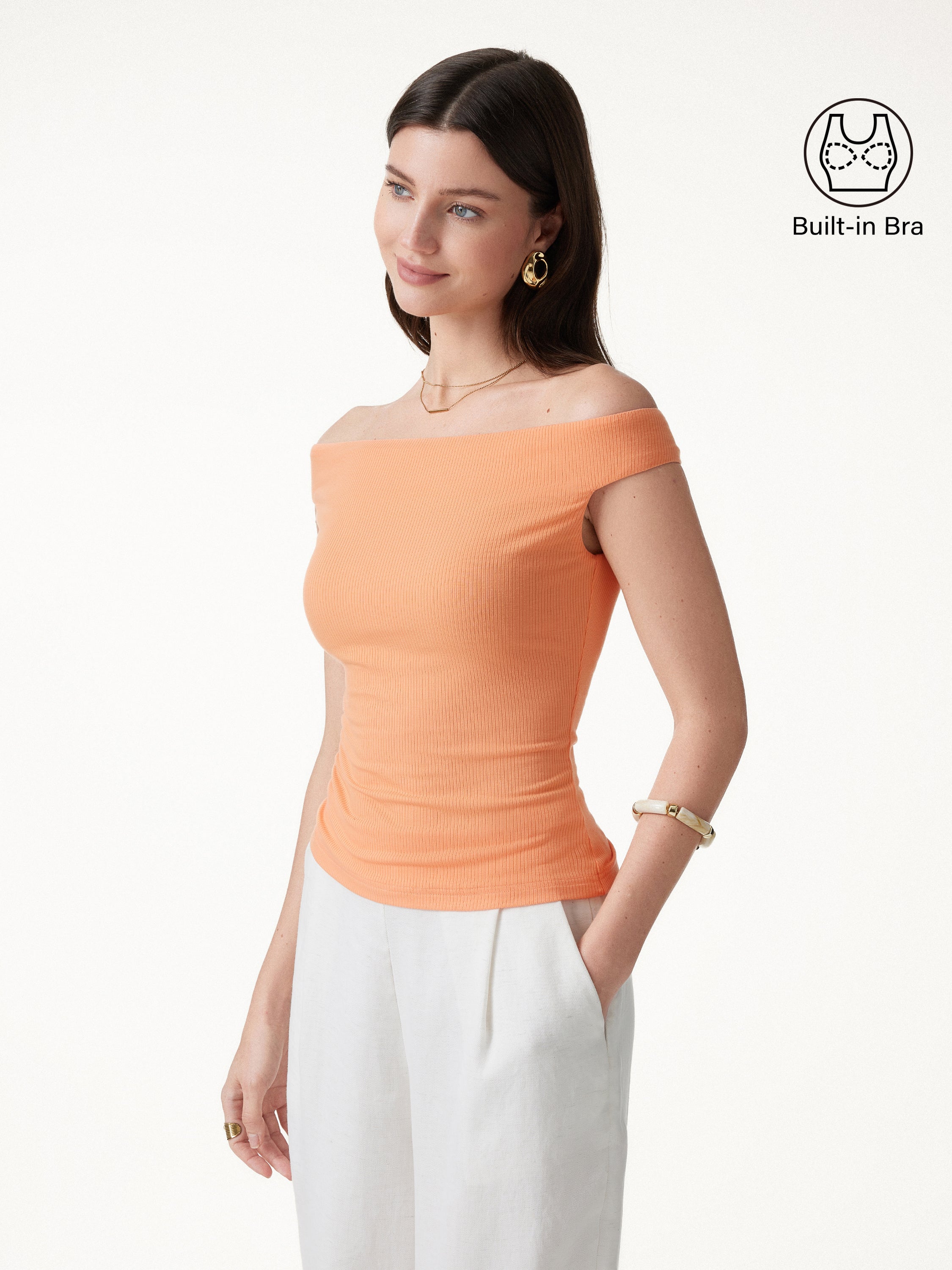 CoolTouch Off-the-Shoulder Contour Bra Top - Muskmelon Orange