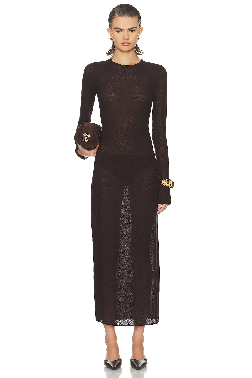 L'Academie by Marianna Delmer Midi Dress in Brown - Brown. XL also in XS, XXS, S