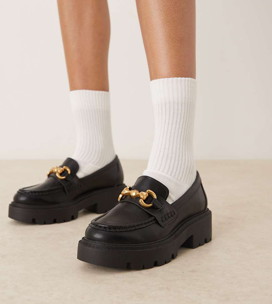 Wide Fit Milan chunky chain detail loafers in black