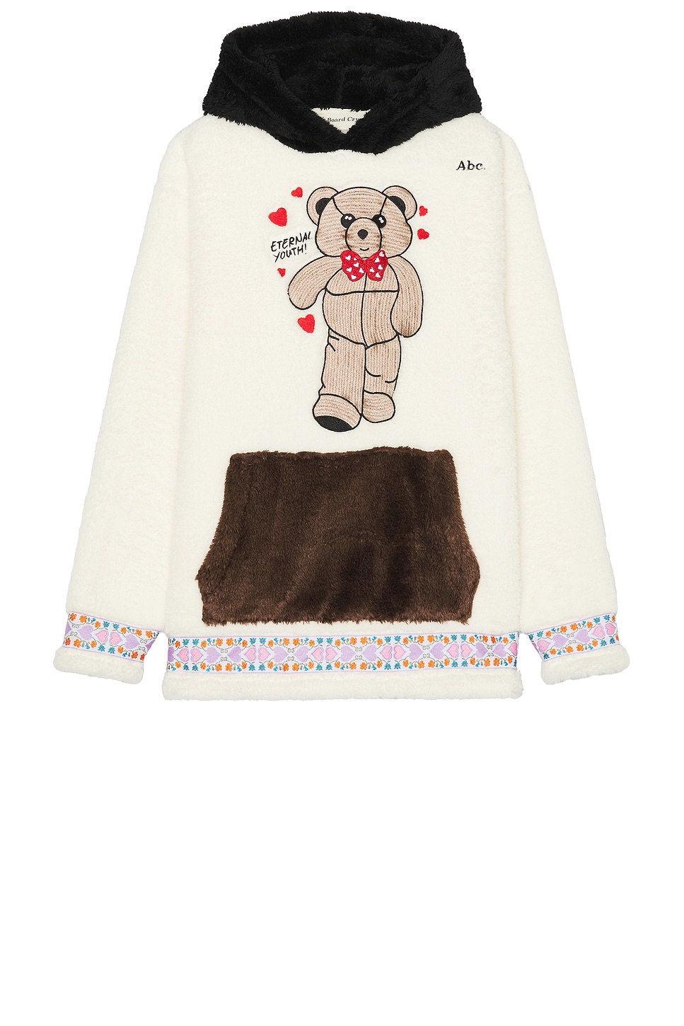 Advisory Board Crystals Bear Patch Boa Fleece Pullover Hoodie in Ecru - White. S also in XL/1X