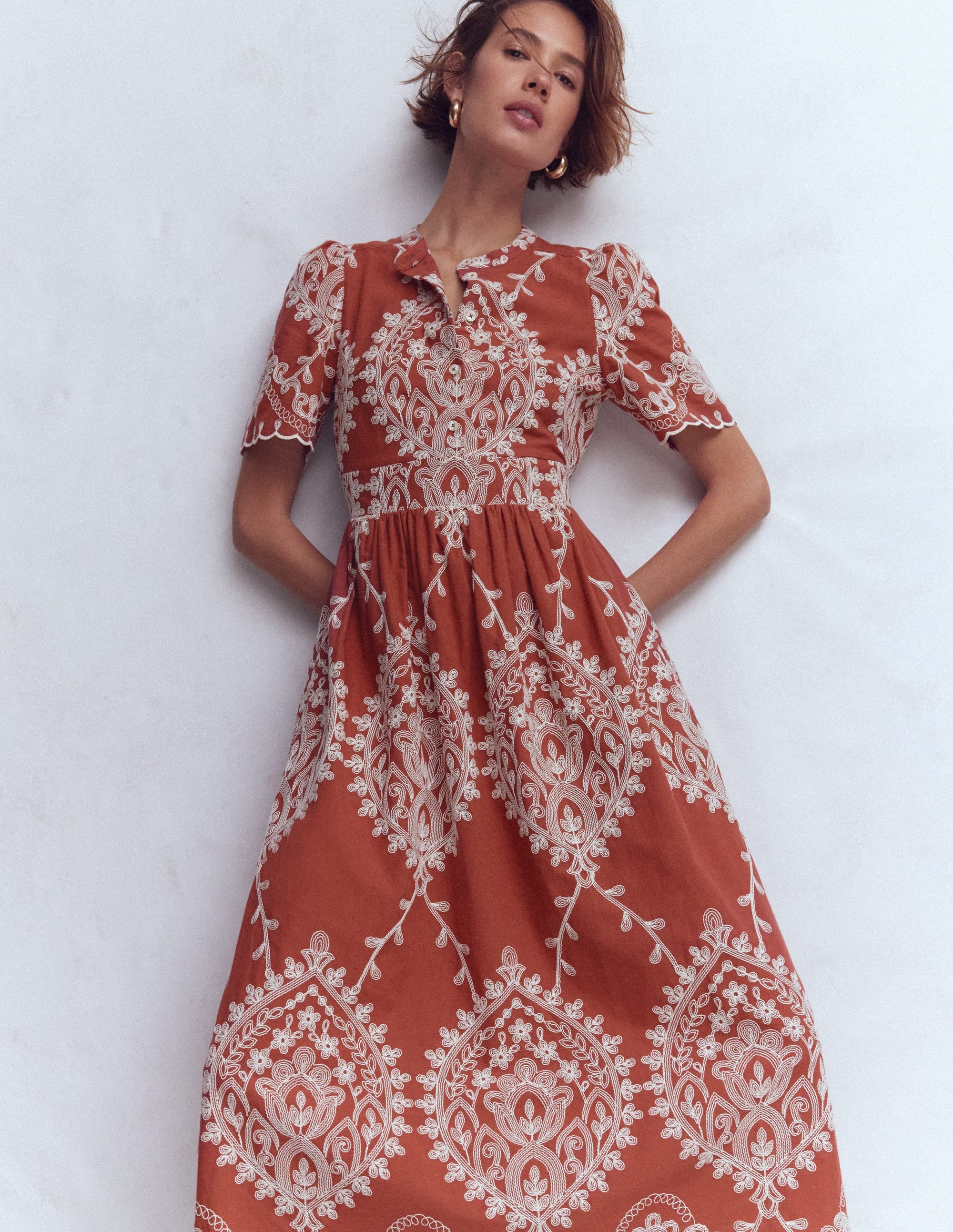 Women's Ivy Cotton Midi Dress in Red | Size 0