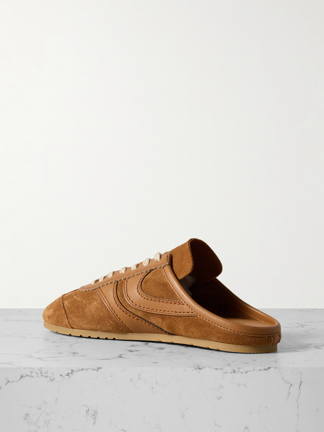 Leather-trimmed Suede Slip-on Sneakers - Brown