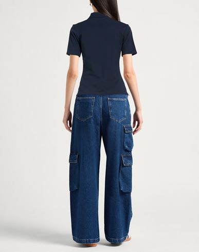 Woman Polo shirt Midnight blue Size L Cotton, Elastane