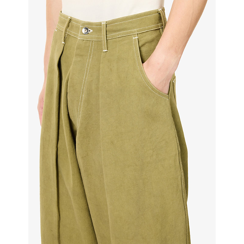 Mens Lush Pleated Wide-Leg Denim Jeans