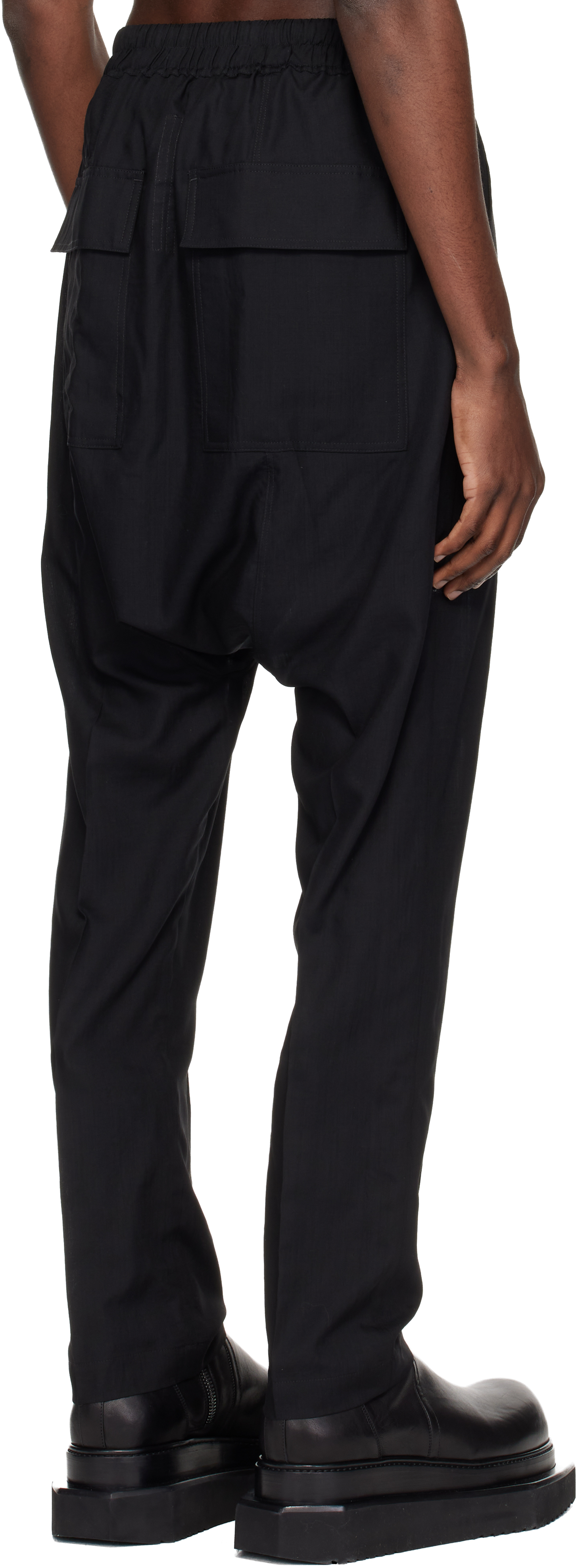 Black Temple Drawstring Slim Long Trousers