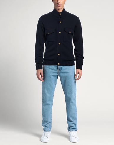 Roberto P Luxury Man Cardigan Midnight blue Size L Wool, Acrylic