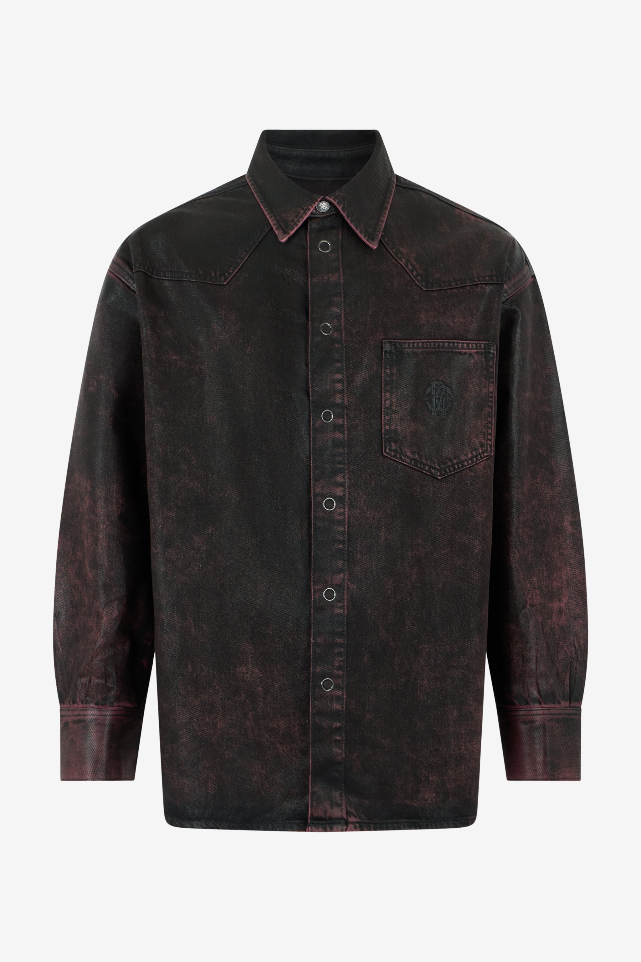 Black And Red Washed Denim Shirt