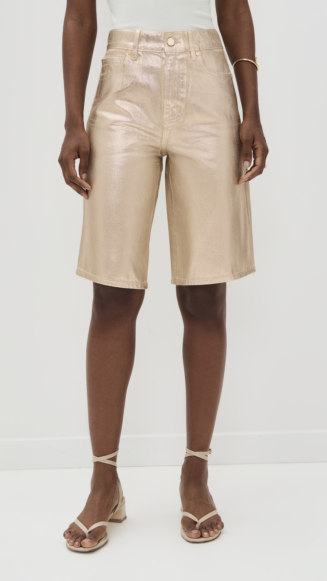 Veronica Beard Jean Charlotte Mid Rise Metallic Shorts Gold