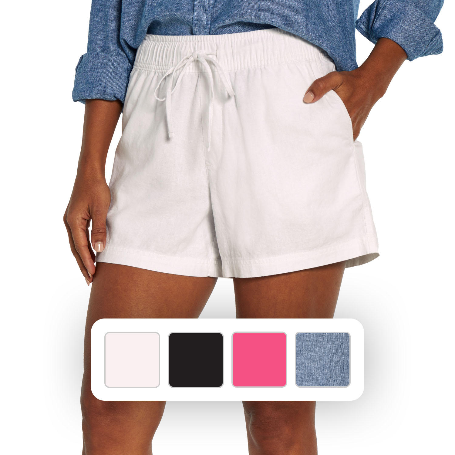 Ladies Linen Pull On Short Bright White