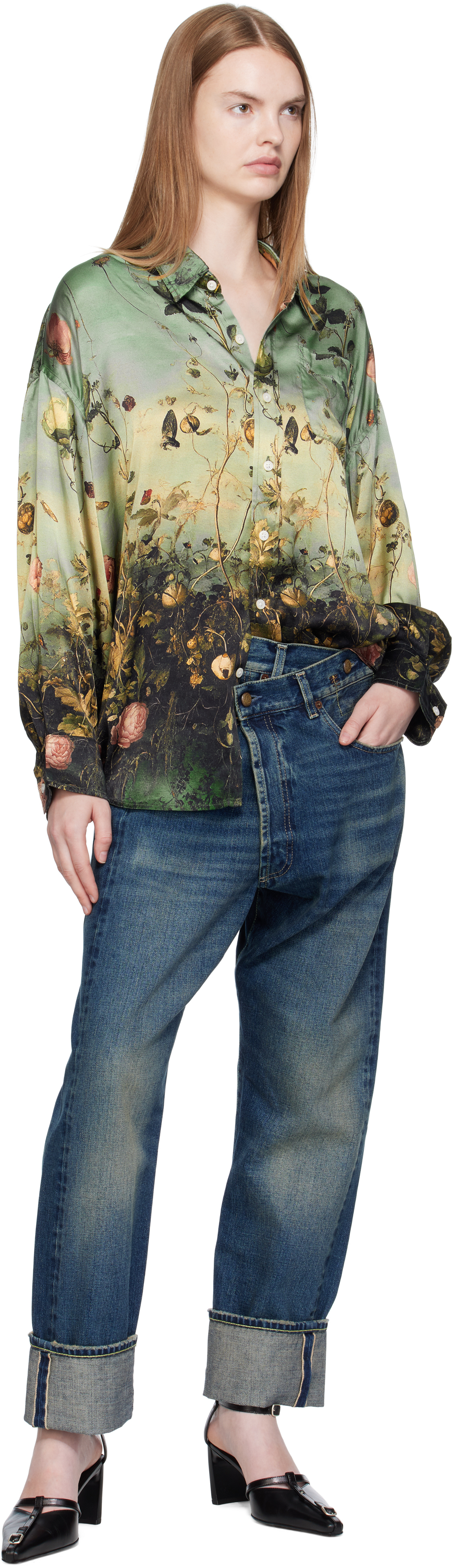 Blue Cuffed Crossover Jeans