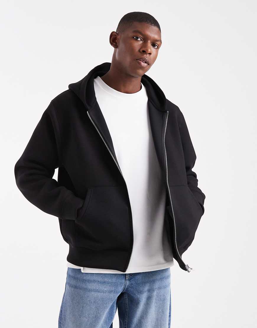 Oversized hoodie with double zip in black in scuba-style fabric