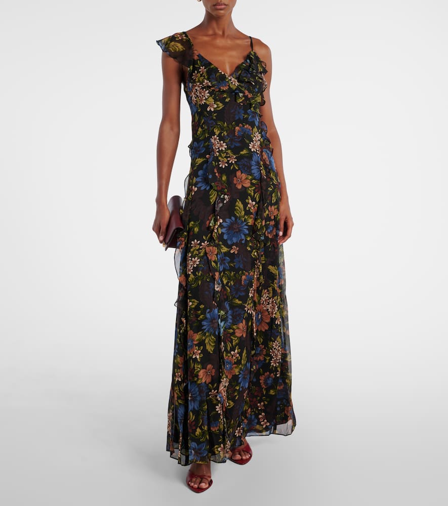 Madeline ruffled floral silk maxi dress