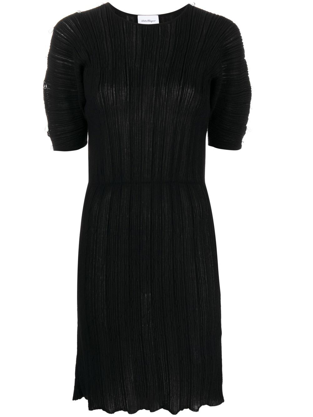 Micro-pleated midi dress - Black