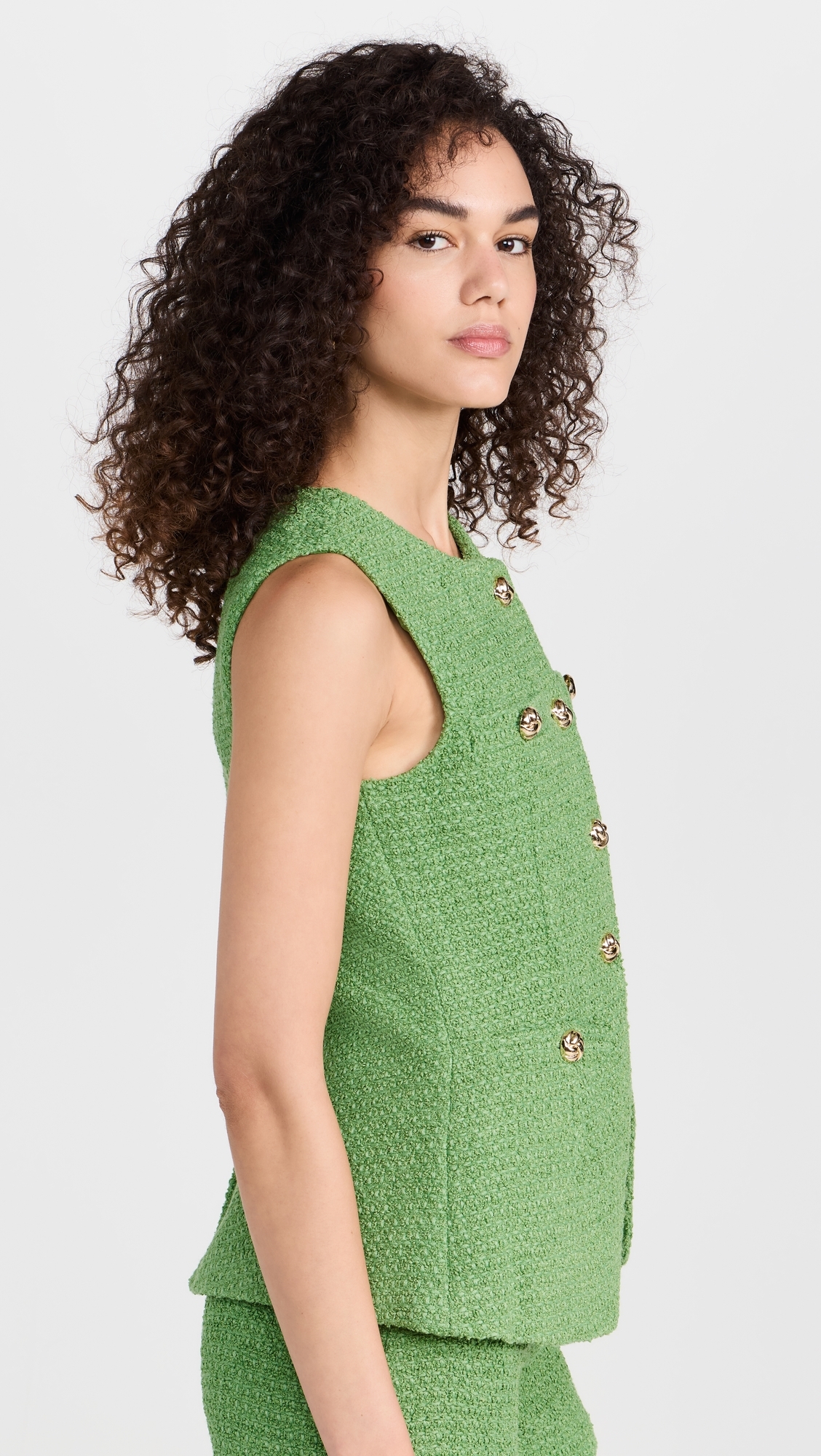 Tweed Buttoned Long Split Top Green