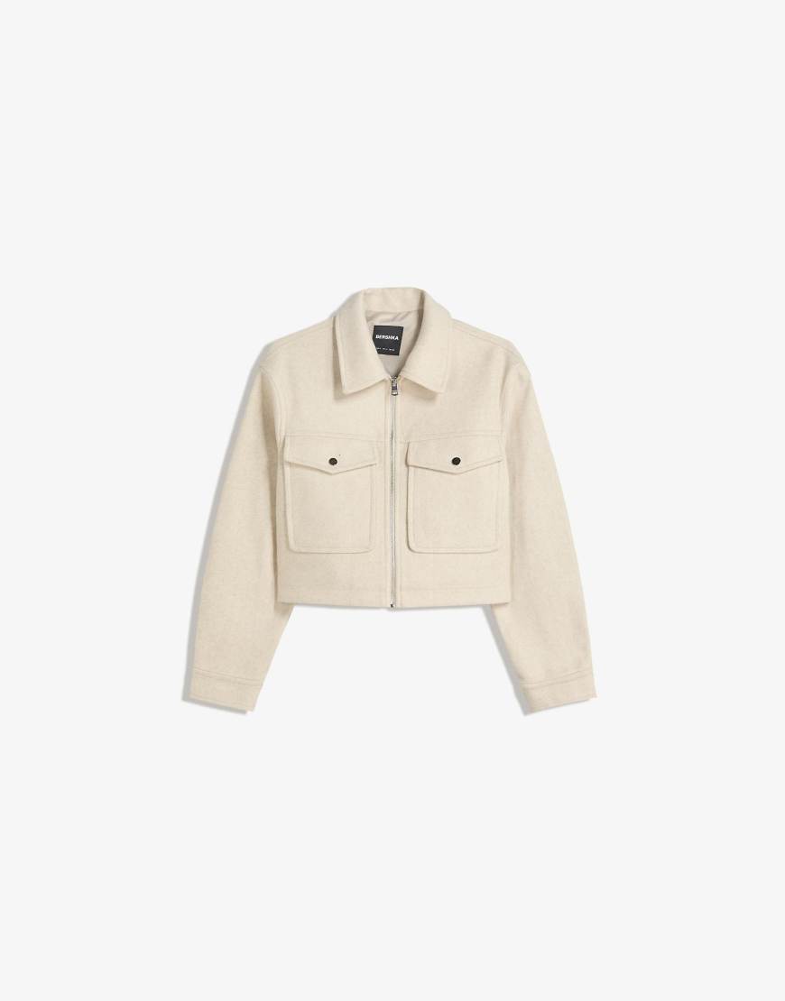 Soft felt texture jacket in beige-Neutral