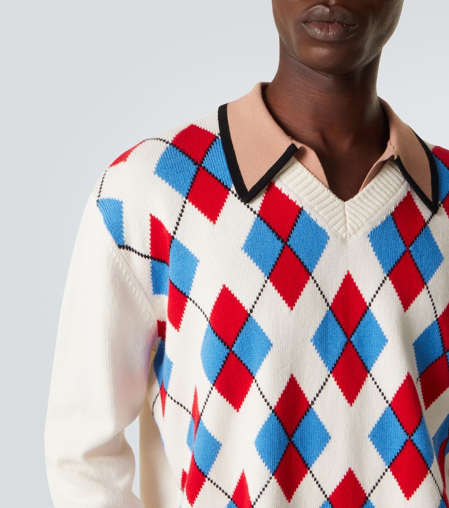 Argyle cotton-blend polo sweater