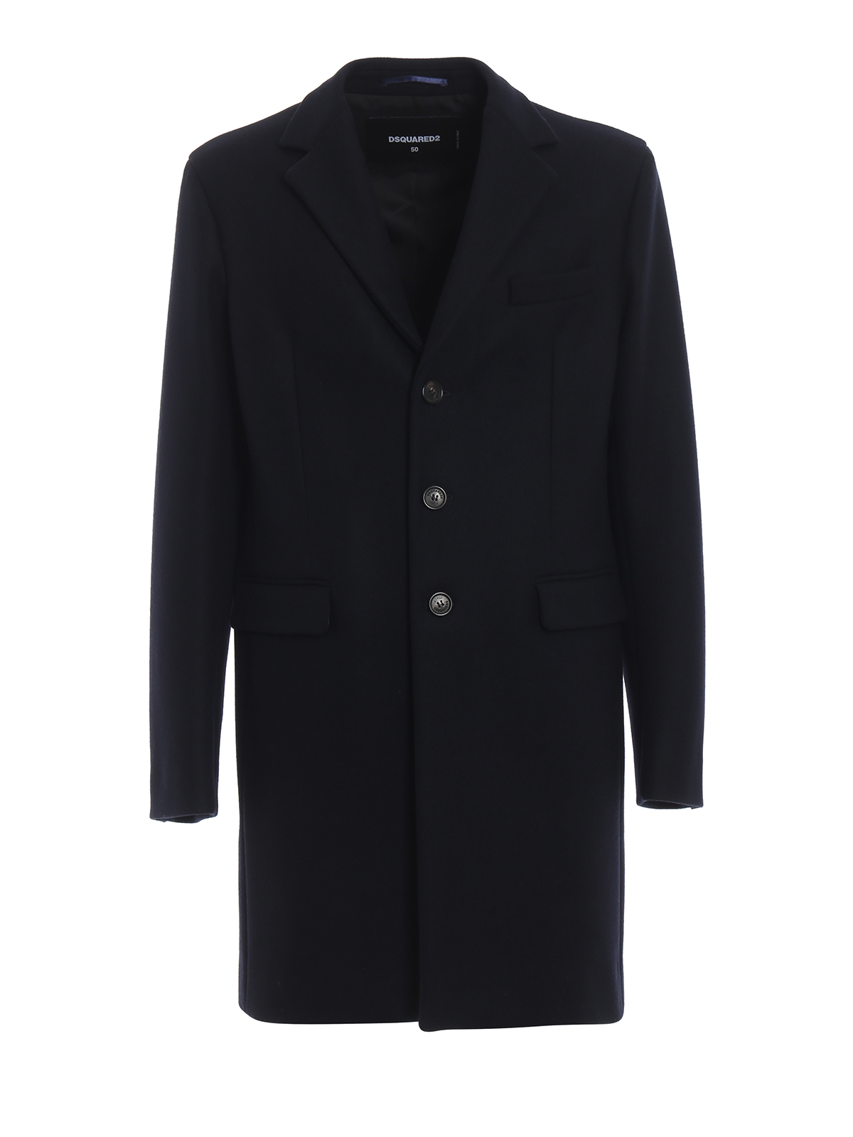 Blue techno wool single-breasted coat