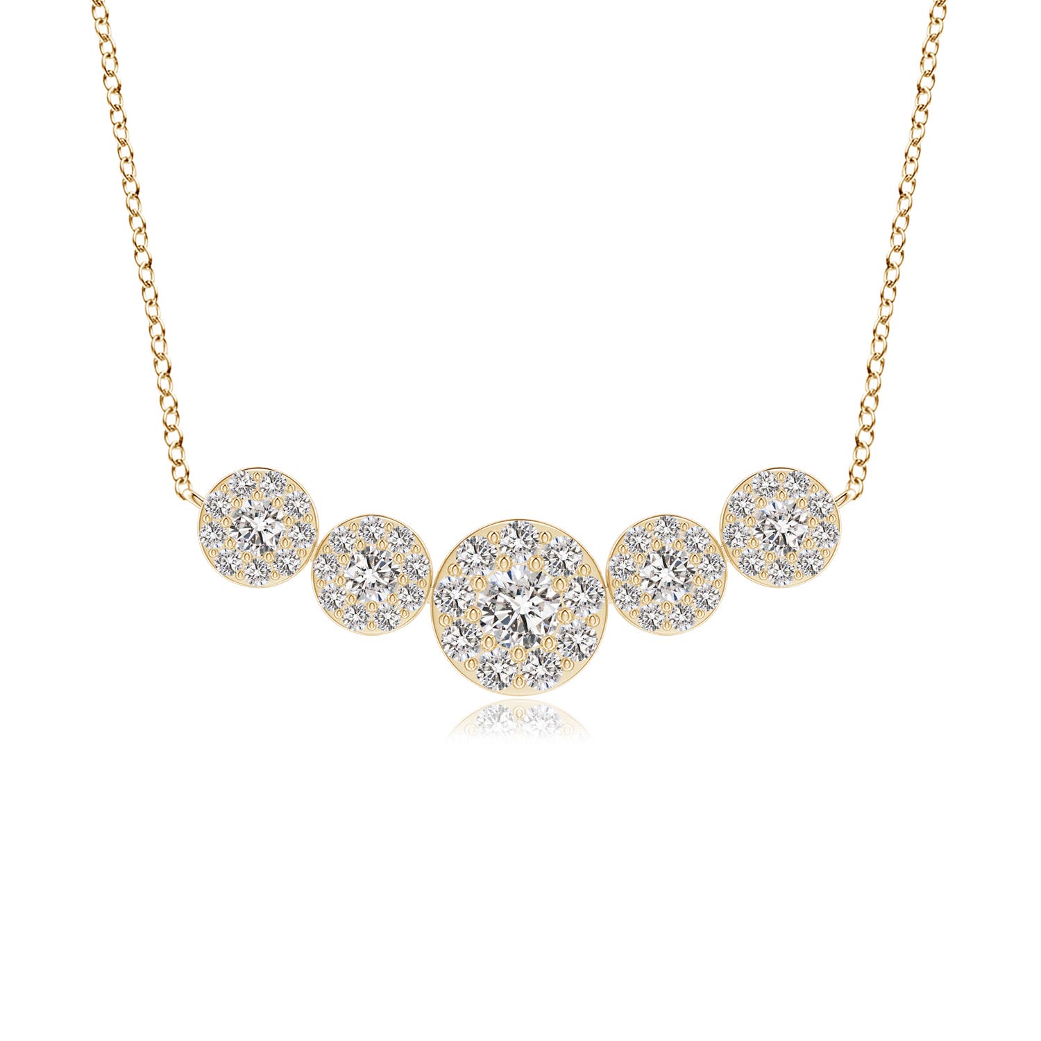 Angara 0.39 Carat Graduated Five Stone Diamond Halo Necklace in 14K Yellow Gold
