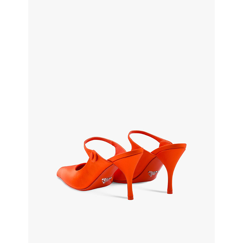 Womens Orange Pointed-toe Slip-on Satin Heels