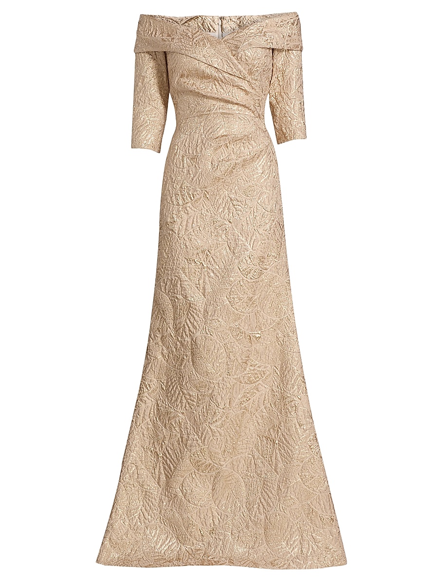 Women's Metallic Brocade Mermaid Gown - Champagne