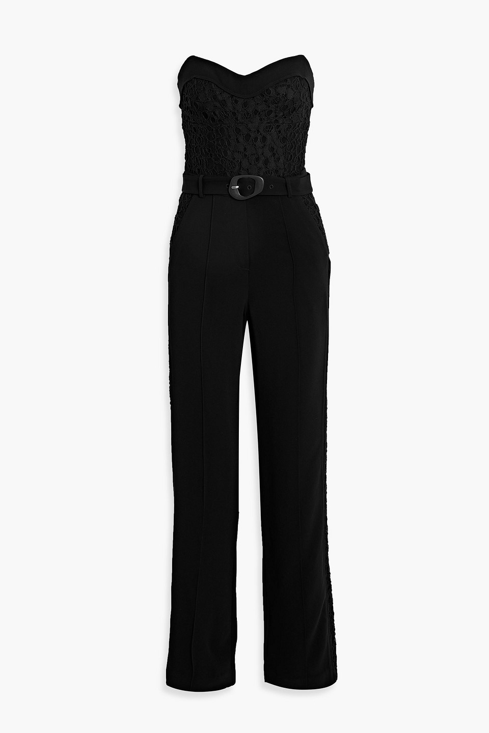 SIMKHAI - Zaid crochet-paneled cotton-blend ponte wide-leg jumpsuit - Black - US 0