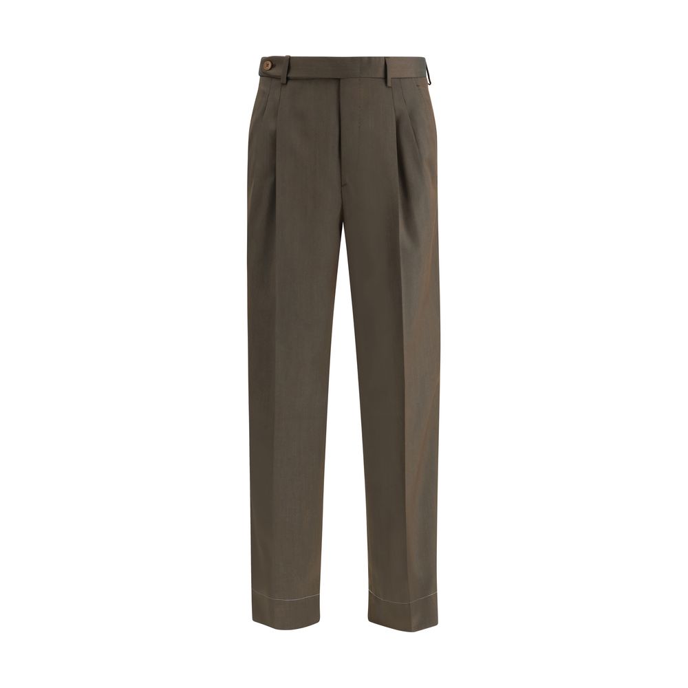 Pleated Wool Trousers — Brown