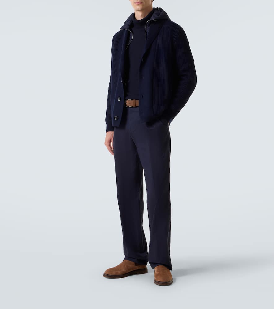 Layered wool and technical cardigan
