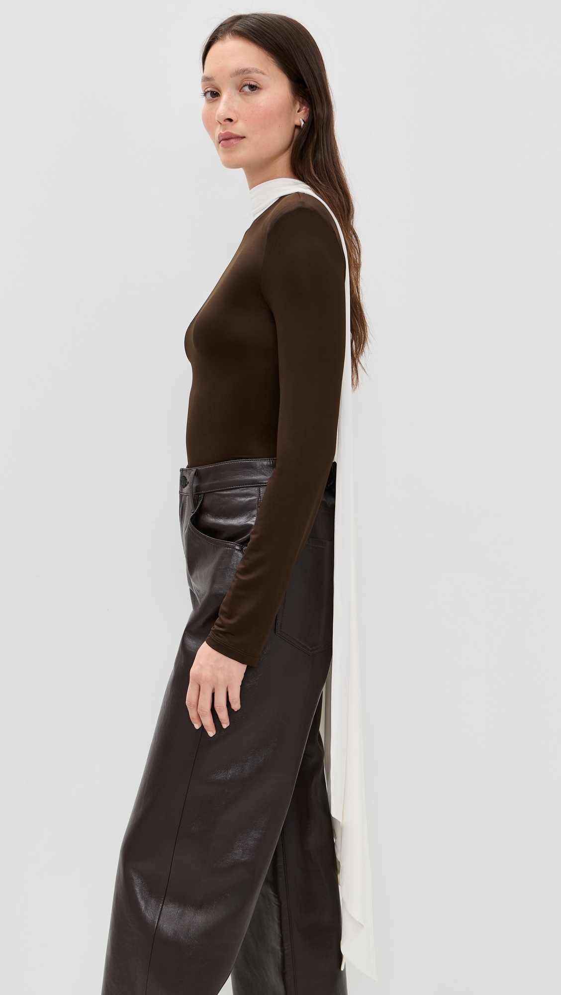 Long Sleeve Scarf Top Chicory Coffee Comb