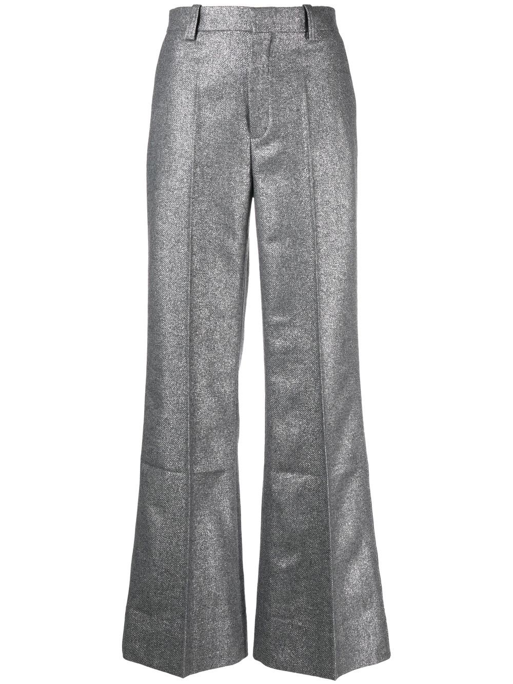 High-waisted glitter flared trousers - Silver