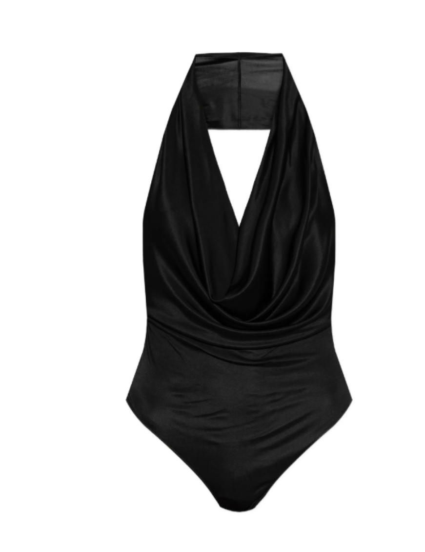 Black Halter Neck Draped Top