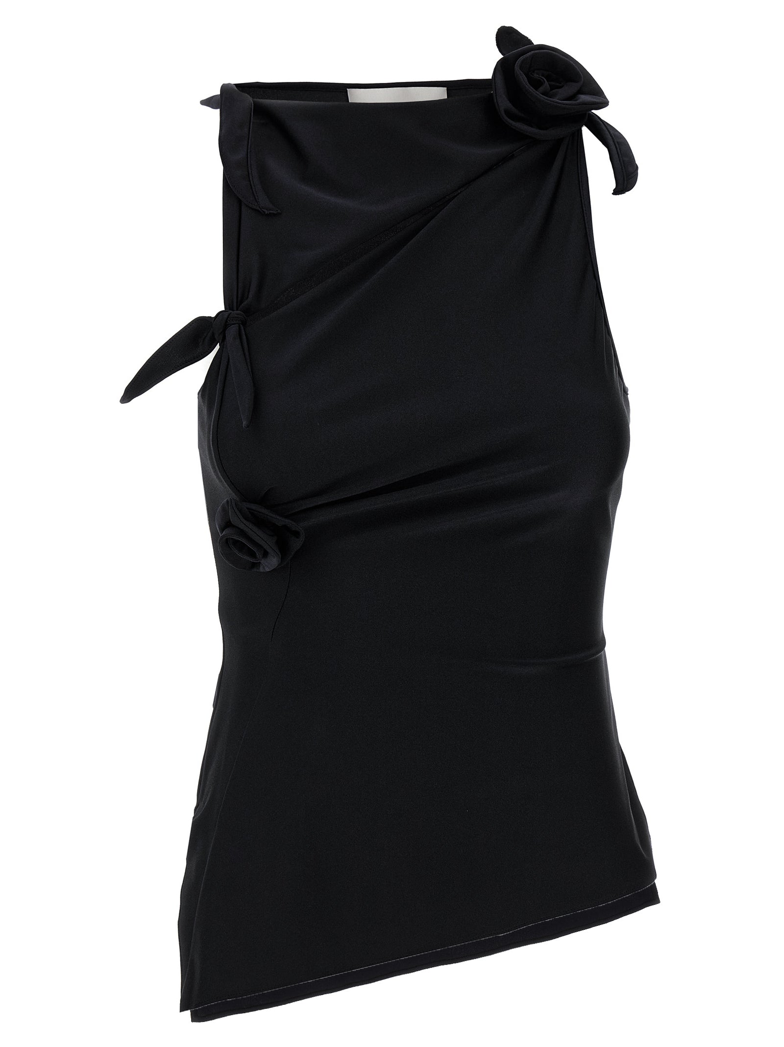 Asymmetric Floral Cut-Out Tank Top — Black