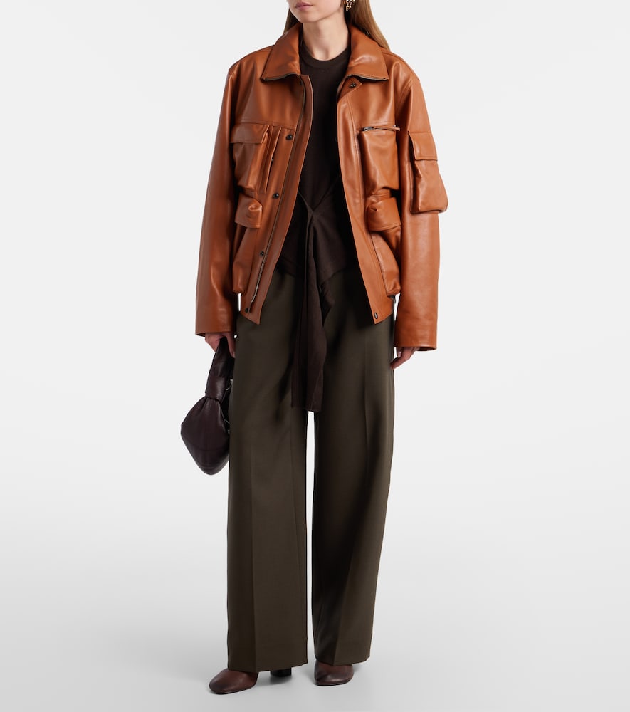Leather blouson jacket