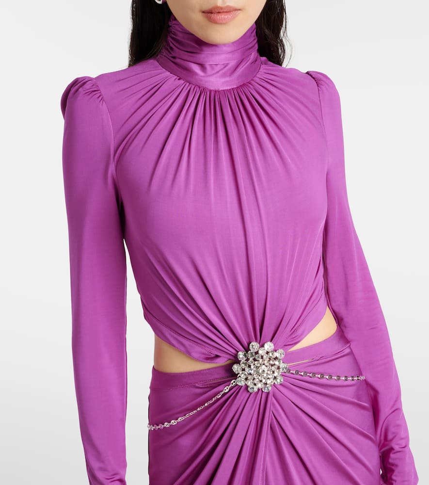 Cutout crystal-embellished jersey gown