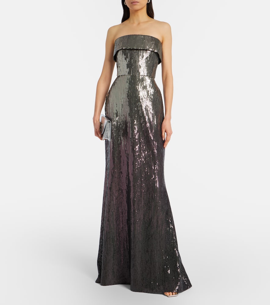 Sequined strapless bustier gown