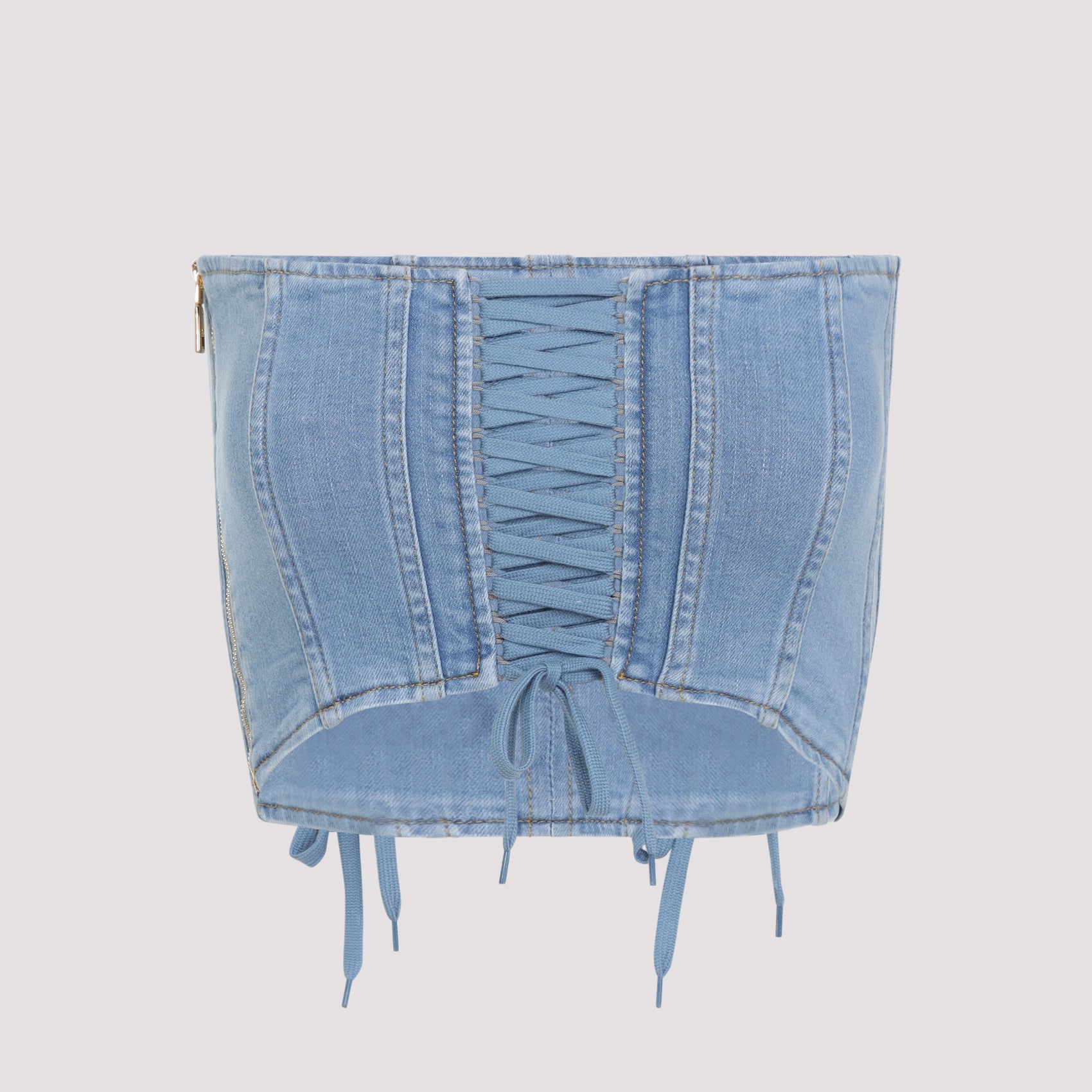 Denim Bustier Top with Crossover Laces