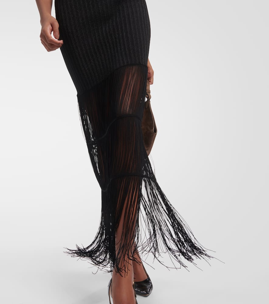 Zare fringed ribbed-knit maxi dress