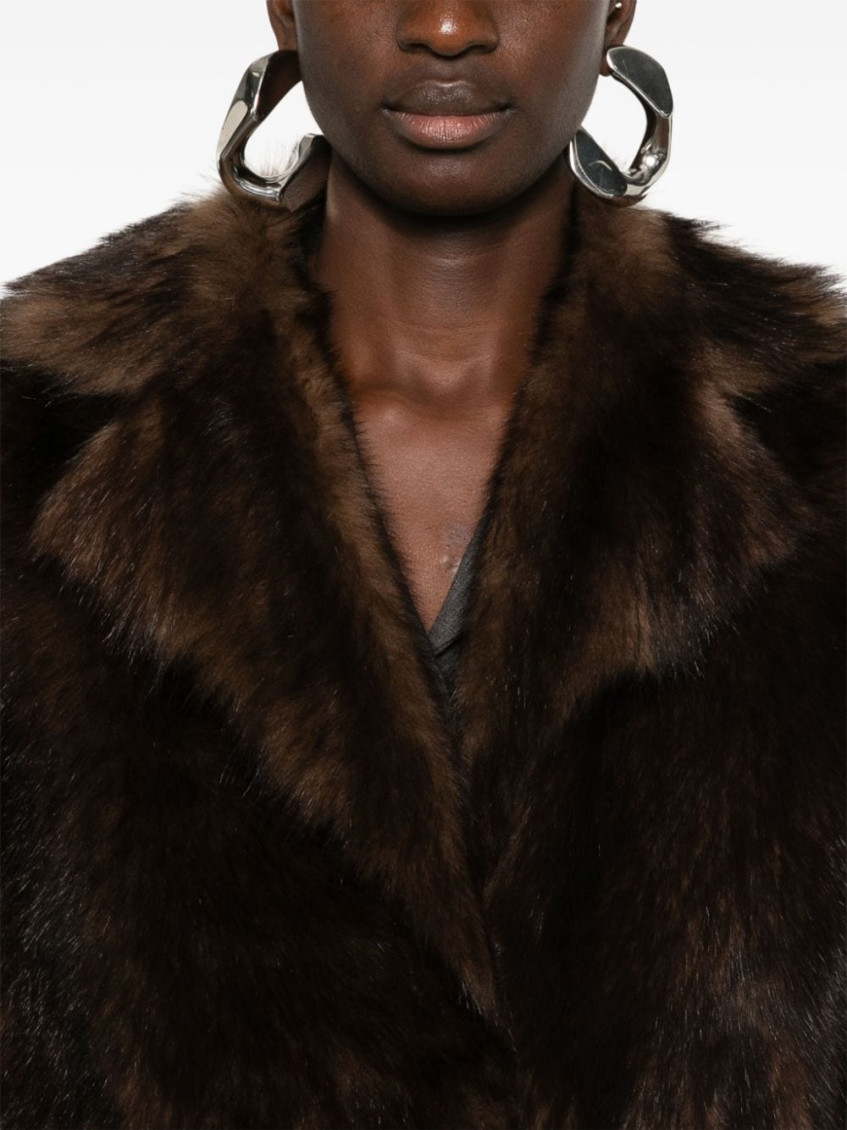 Brown Fur Sleeveless Trench Coat