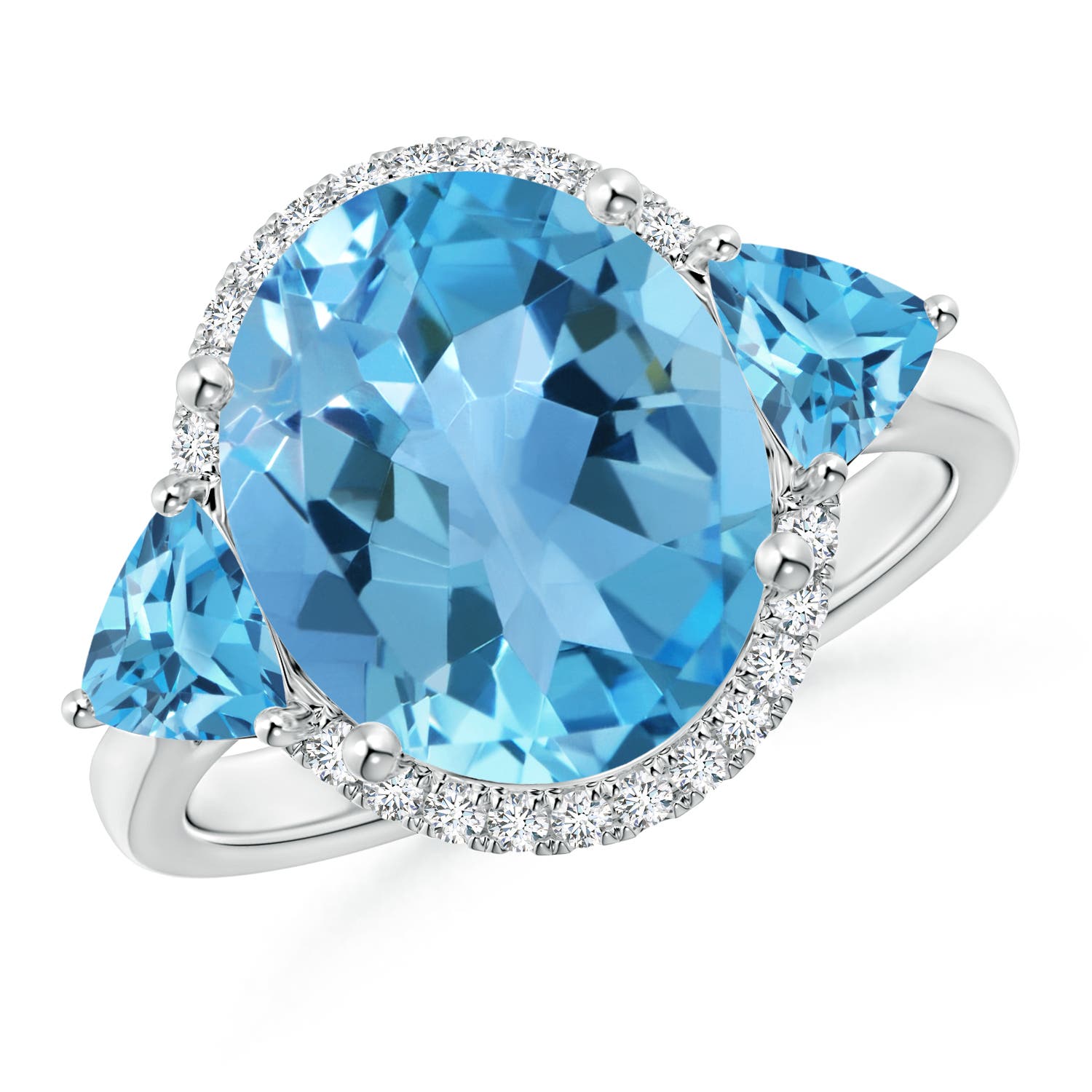 Angara 5.6 Carats Oval & Trillion Swiss Blue Topaz Cocktail Ring in Platinum