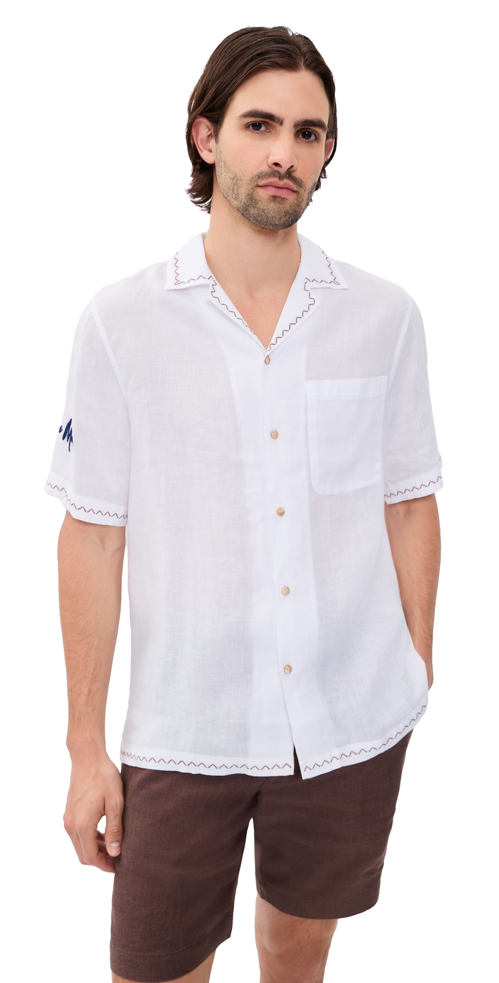 Alves Linen Sol E Mar Embroidery Shirt White