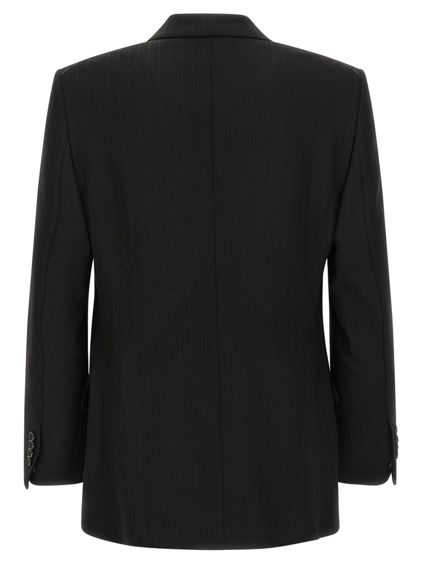 Solid Satin Stripe Double Breasted Jacket Jackets Black