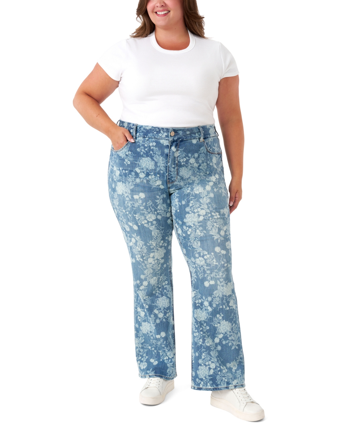 Plus Size Tummyless Bootcut Jeans - Pathway Floral Print