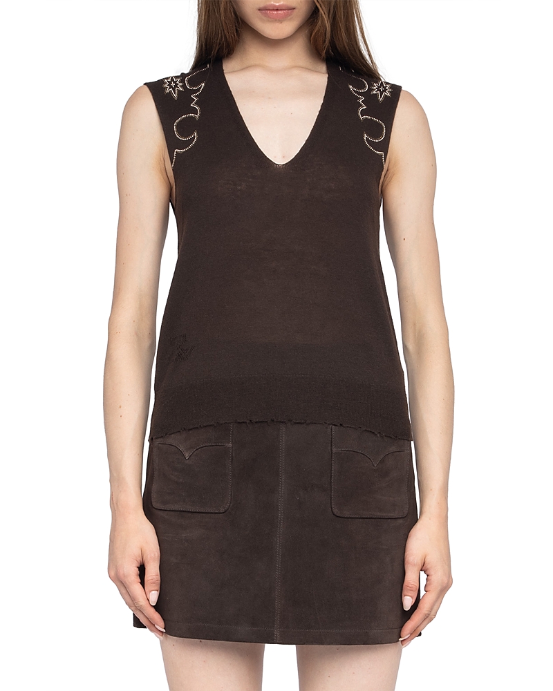 Embellished sleeveless top - Brown