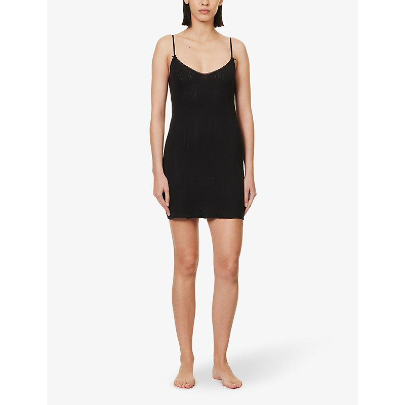 Womens 2Black French-lace Sleeveless Organic-cotton Mini Dress